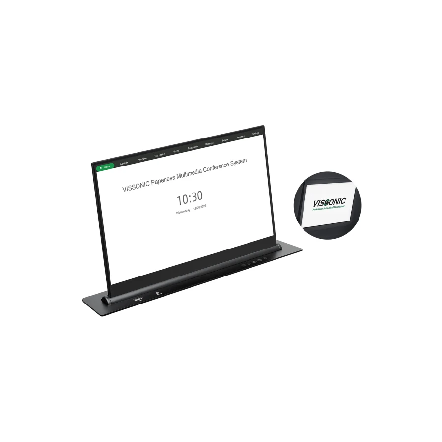 Alternative view of Retractable Screen with Name plate with integrated PC